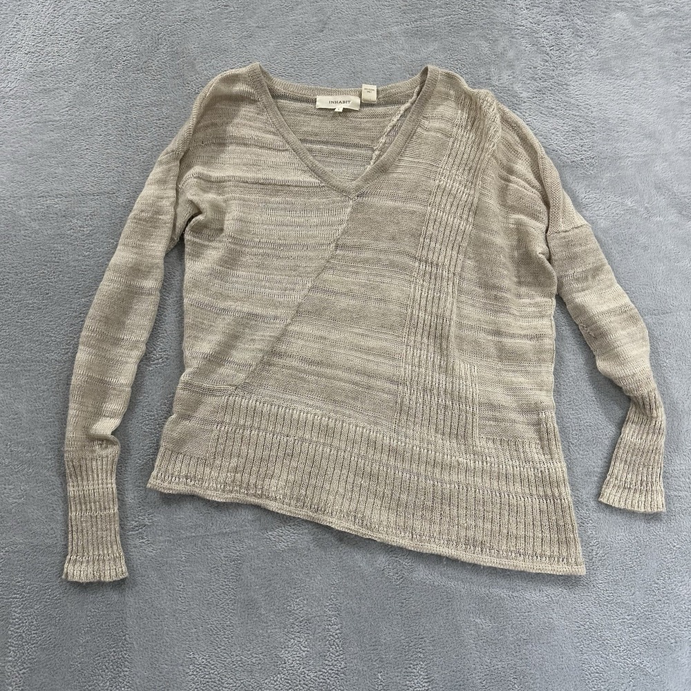 Inhabit Sweater Women's Small Asymmetrical Ribbed Beige Alpaca Merino Wool Linen
